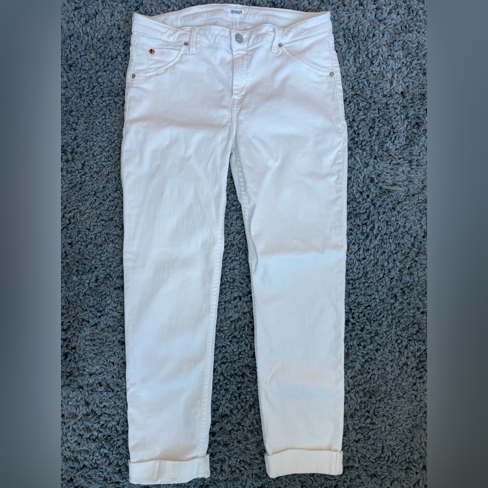 Hudson White Straight Leg Jeans with Cuffed Hem - Picture 3 of 6